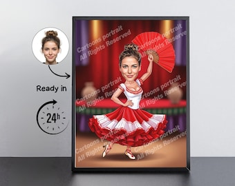 Regalo de Bailaora de Flamenco: Retrato Caricatura Personalizado a Partir de Tu Foto