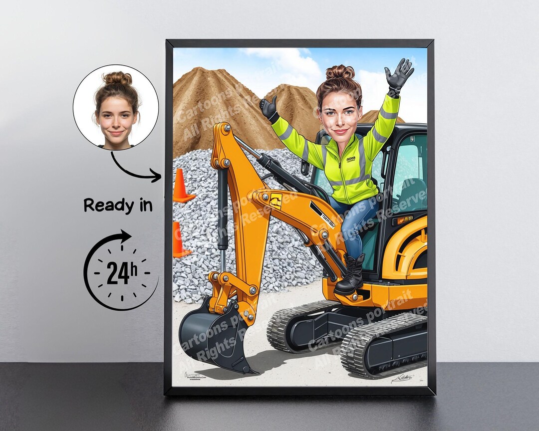 Backhoe Operator Gift – Custom Caricature Portrait From Your Photo ...
