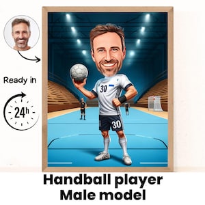 Personalisierte Handballspiel Cartoon Porträt, individuelle Handball Karikatur Zeichnung, lustige Karikatur, Geschenk für Freund, Team Handball, Deutsch