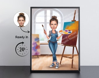 Painter Gift – Custom Caricature Portrait From Your Photo / Painter