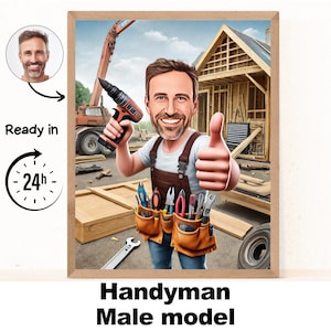 Handwerker Karikaturzeichnung vom Foto, lustiges Handwerkergeschenk für Männer, Handwerker-Papa-Geschenk, handgemachte Handwerker-Karikaturzeichnung