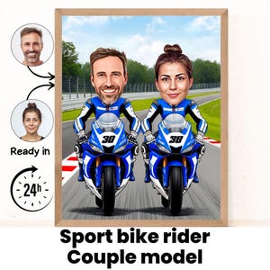 Retrato de motociclista personalizado, regalo para motociclista, caricatura de motociclista, caricatura de foto