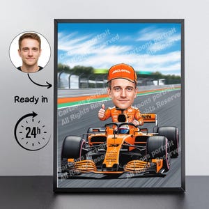 Formel 1 Fahrer Geschenk - Karikatur Portrait von Ihrem Foto / Formel 1