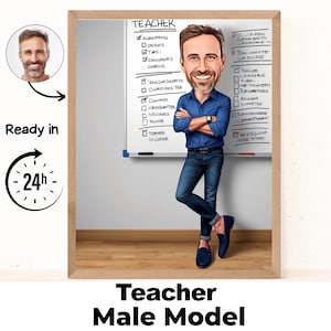 Personalized male Teacher Cartoon Portrait, Custom Teacher Caricature Drawing from Photo, Funny Teacher Caricature, Gift for Teacher