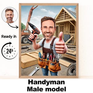 Handyman Caricature Drawing from Photo, Funny Handyman Gift for Men, Handyman Dad Gift, Custom Handyman Unique Handyman Cartoon Drawing