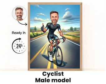 Custom Cyclist male Cartoon Portrait, Cyclist Portrait,Gift for Cyclist, Cyclist Caricature,Custom Caricature, Biker Caricature from Photo