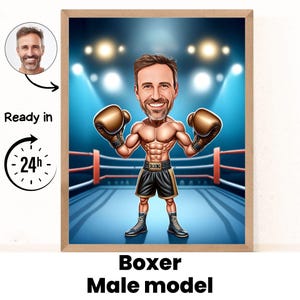 Portrait personnalisé de dessin animé de boxeur, caricature de boxeur, cadeau pour boxeur, dessin animé de boxe, caricature de boxeur drôle à partir d'une photo, art numérique de boxeur