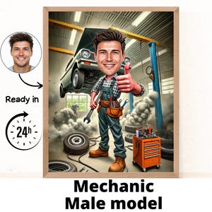 Caricatura personalizada de un mecánico masculino, caricatura de mecánico, regalo de mecánico personalizado, arte mecánico, regalo automotriz, descarga digital
