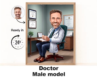 Doctor male Cartoon Portrait,Doctor Gift,Custom Doctor Caricature,Doctor Caricature from Photo,Gift for Doctor ,Medical gift