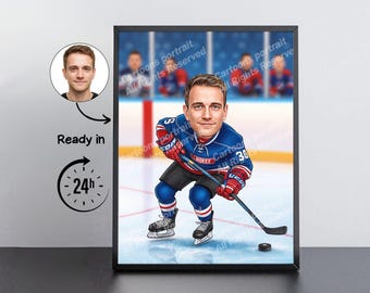 Regalo para jugador de hockey: retrato de caricatura personalizado a partir de tu foto / Hockey