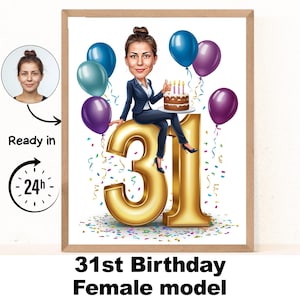 Benutzerdefinierte 31. Frau Cartoon Portrait, 31. Geburtstag Karikatur, Geburtstag Cartoon, personalisiertes Geburtstagsgeschenk, Geburtstag der Frau, 31