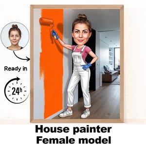 Malarka domowa Portret kobiety z kreskówki / Prezent dla malarza domowego / Karykatura malarza domowego na zamówienie / Karykatura malarza domowego ze zdjęcia / Prezent dla malarza domowego