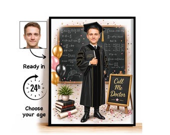 Custom PhD Graduation Caricature from Photo, Call Me Doctor Cartoon Portrait, PhD Graduation Gift for Him, Class of 2027