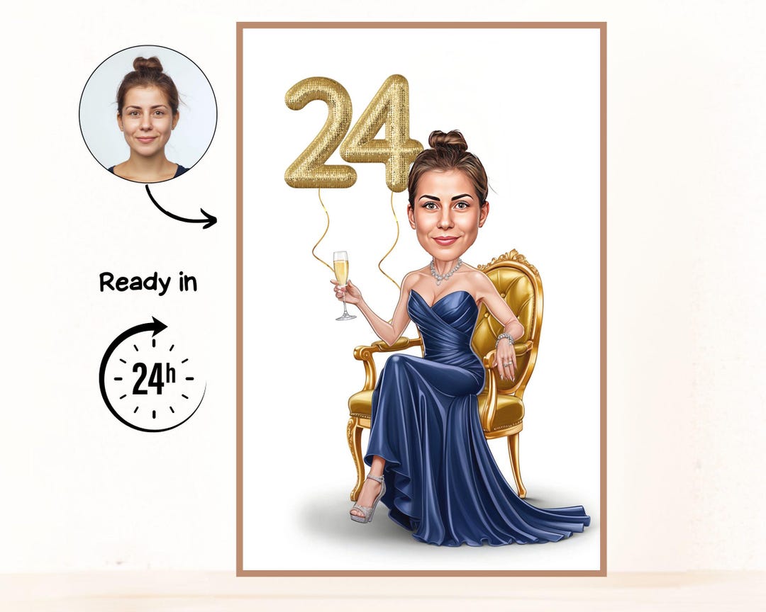 Custom Caricature for 24th Birthday, 24th Anniversary, Caricature ...