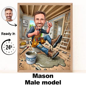 Regalo de albañil: retrato de caricatura personalizado a partir de una foto / regalo de albañil