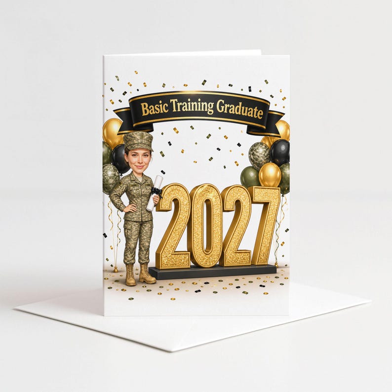 Custom Basic Training Graduation Caricature from Photo, Basic Training Graduate Cartoon Portrait, Graduation Gift for Her image 4