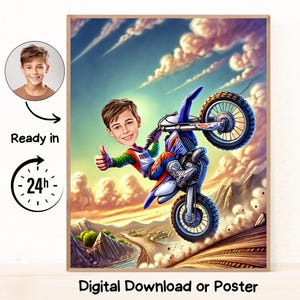 Kundenspezifisches Motocross-Karikaturporträt, Motocross-Porträt, Geschenk für Motorradfahrer, Motocross-Karikatur, Karikatur vom Foto, Motocross-Zeichnung