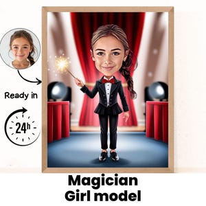 Magician girl cartoon Portrait / Magician daughter gift / Magician niece gift / Gift for kid / Custom Magician Caricature / Magician caricat