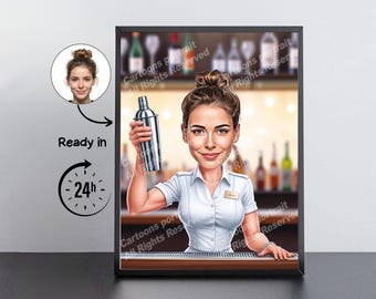Bartender Gift – Custom Caricature Portrait From Your Photo / Bartender