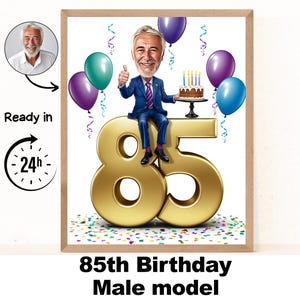 Benutzerdefiniertes 85. Mann-Karikaturporträt, 85. Geburtstagkarikatur, Geburtstagskarikatur, personalisiertes Geburtstagsgeschenk, Männergeburtstag, 85.Karte