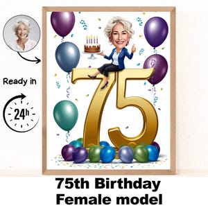 Benutzerdefinierte 75. Frau Cartoon Portrait, 75. Geburtstag Karikatur, Geburtstag Cartoon, personalisiertes Geburtstagsgeschenk, Frau Geburtstag, 75.Karte