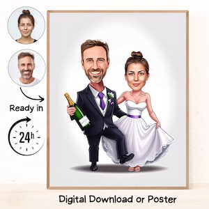 パーソナライズされた結婚式のカップルの漫画の肖像画、結婚式の似顔絵、結婚式の漫画、結婚祝い、写真からのカスタム似顔絵、カップルへの贈り物