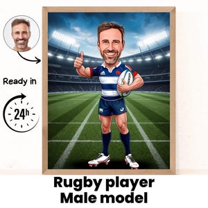 Rugby Cartoon Portrait | Rugby gift | Custom Rugby Caricature | Rugby caricature from photo | gift for Rugby Player | Rugby portrait | Rugby