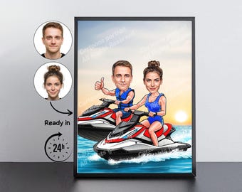 Jet Ski Rider Gift – Custom Caricature Portrait From Your Photo / Jet ski rider