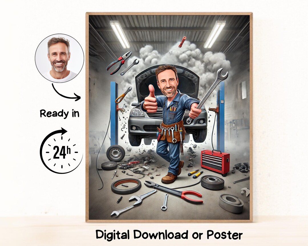 Personalised Caricature of a Male Mechanic, Mechanic Caricature, Custom ...