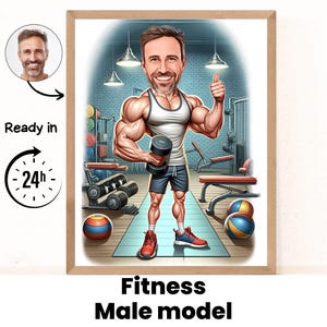 Spersonalizowany portret z kreskówki fitness, karykatura fitness, prezent dla podnoszącego ciężary, karykatura podnoszącego ciężary, kreskówka fitness, spersonalizowana kreskówka