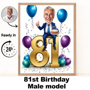 Benutzerdefinierte 81. Mann Cartoon Porträt, 81. Geburtstag Karikatur, Geburtstag Cartoon, personalisiertes Geburtstagsgeschenk, Geburtstag des Mannes, 81. Karte