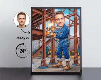 Welder Gift – Custom Caricature Portrait From Your Photo / Welder
