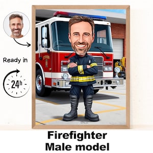Firefighter cartoon Portrait| Son Gift |Brother gift |Dad gift|colleague gift| Firefighter caricature from photo|Cartoon portrait from photo
