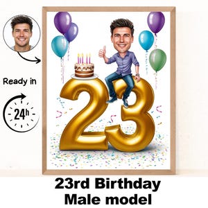 Benutzerdefinierte 23 Mann Cartoon Porträt, 23 Geburtstag Karikatur, Geburtstag Cartoon, personalisiertes Geburtstagsgeschenk, Geburtstag des Mannes, 23 Einzigartige Karte