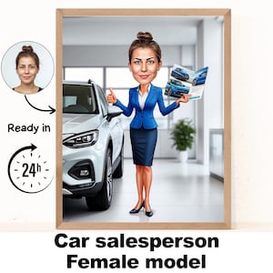 Car Dealer Gift - Custom Caricature Portrait From Your Photo / car salesman gift / car guy gift
