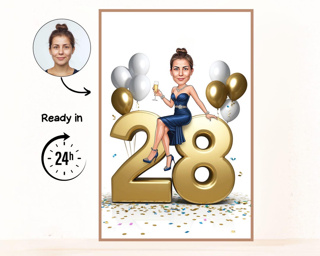 Custom Caricature for 28th Birthday, 28th Anniversary, Caricature ...