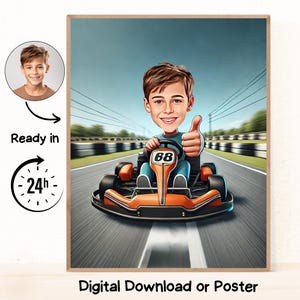 Go Kart Lover Gift - Custom Caricature From Photo / go karting / go kart racing