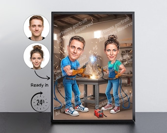 Welder Gift – Custom Caricature Portrait From Your Photo / Welder