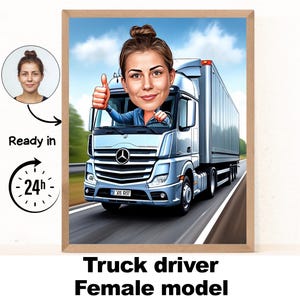 Cadeau de chauffeur de camion, caricature de chauffeur de camion à partir de la photo, art drôle de chauffeur de camion, portrait cadeau de camionneur drôle, dessin de dessin animé Unique de camionneur