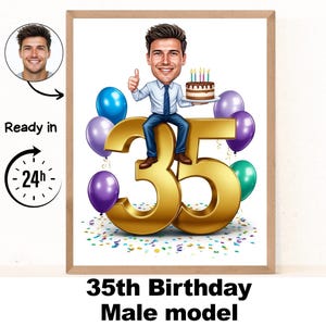 Benutzerdefiniertes 35. Mann-Karikaturporträt, Karikatur zum 35. Geburtstag, Geburtstagskarikatur, personalisiertes Geburtstagsgeschenk, Geburtstag des Mannes, Karte 35