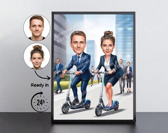 Kick Scooter Rider Gift – Custom Caricature Portrait From Your Photo / Kick scooter rider