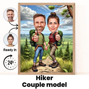 Retrato de senderismo personalizado, regalo para excursionistas, caricatura de senderismo, caricatura divertida de excursionista, excursionista personalizado