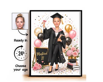 Custom Masters Graduation Caricature from Photo, Mastered It Cartoon Portrait, Masters Graduation Gift for Her, Class of 2027