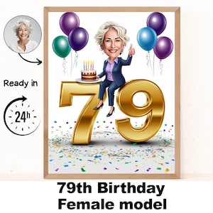 Benutzerdefinierte 79. Frau Cartoon Portrait, 79. Geburtstag Karikatur, Geburtstag Cartoon, personalisiertes Geburtstagsgeschenk, Frau Geburtstag, 79.Karte