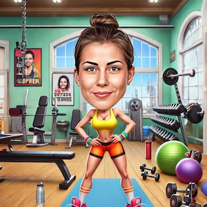 Custom Fitness Cartoon Portrait, Weight Lifter Caricature, Funny Fitness Caricature, Custom Weightlifter Cartoon Drawing from Photo