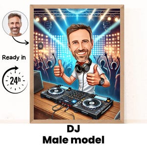 Retrato personalizado de DJ em estilo cartoon, caricatura de DJ feita sob medida a partir de foto, caricatura engraçada de DJ, presente para DJ