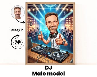 Personalized DJ Cartoon Portrait, Custom DJ Caricature Drawing from Photo, Funny DJ Caricature, Gift for Dj