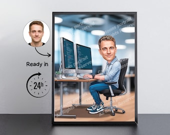 Software Developer Gift – Custom Caricature Portrait From Your Photo /IT Gift
