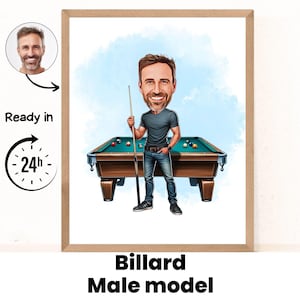 Portrait de dessin animé personnalisé, cadeau de joueur de billard, portrait caricature à partir d'une photo, cadeau de joueur de billard, billard, joueur de billard, joueur de billard