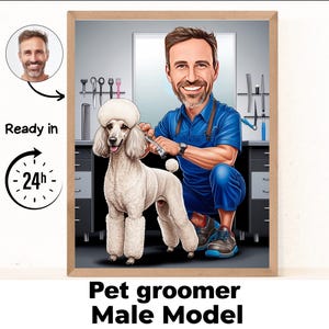 Pet Groomer Male cartoon Portrait / Pet Groomer gift / Custom Pet Groomer Caricature / Pet Groomer caricature from photo / gift